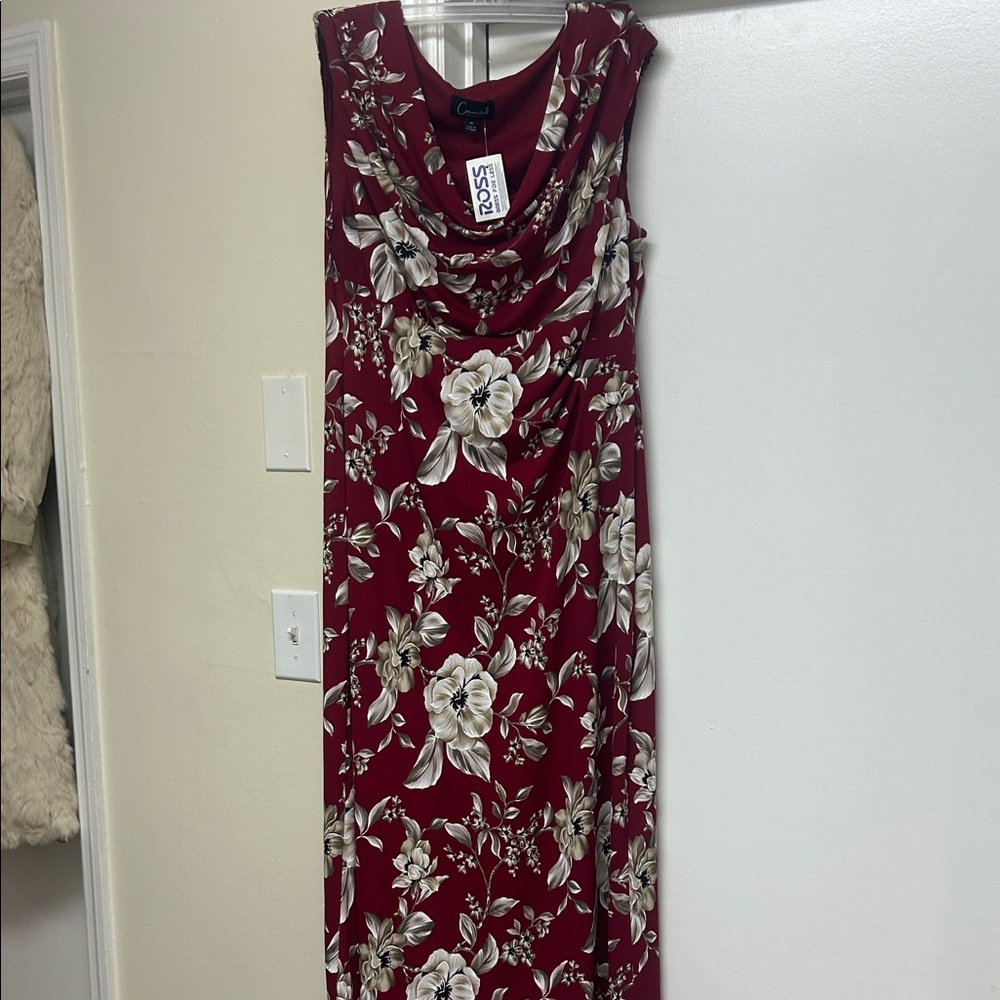 Connected Apparel Floral Maxi Dress - Red and Cream